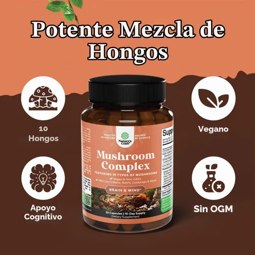 Vista 3 de Suplemento complejo de hongos con Reishi, Chaga, Maitake y Shiitake - 30 Mezcla de hongos con chaga, maitake y shiitake para la salud del cerebro