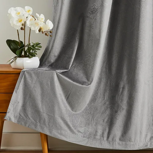 Vista 11 de Warm Home Designs Cortinas de terciopelo beige suave con diseño de damasco en relieve de 84 pulgadas de largo. Cortinas opacas de terciopelo