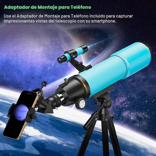 Vista 5 de Telescopio refractor de 3.543 in para adultos y niños: alcance 150X con Cian