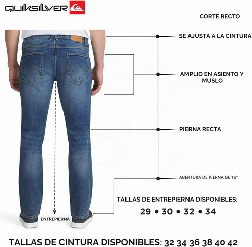 Vista 5 de Quiksilver - Jeans de mezclilla elásticos para hombre con 5 bolsillos y ajuste recto Brisa de Capri