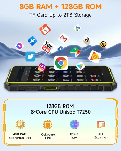 Vista 2 de Ulefone RugKing 2 Pro - Teléfono resistente, 8 (4+4) GB+128 GB Octa-Core, 4500 mAh, teléfono impermeable Android 15, pantalla HD+ Corning Gorilla