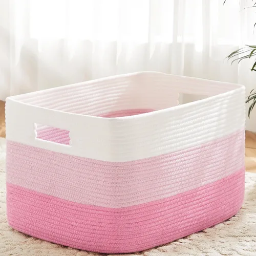 Vista 13 de Artfeel - Cesta de manta rectangular, cestas tejidas para almacenamiento, cesta de lavandería de 30L para decoración de guardería, cesta