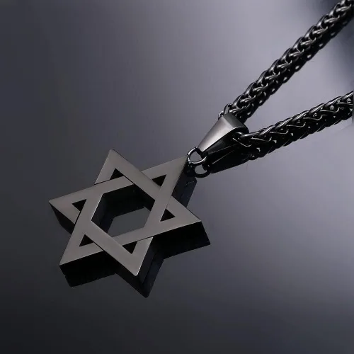 Vista 3 de U7 - Collar con Estrella de David para hombres y mujeres, dije hexagonal de acero inoxidable con cruz/piedra de rubí/collares clásicos judíos