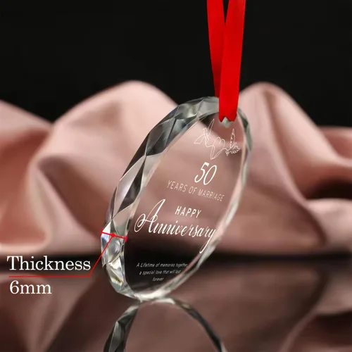 Vista 5 de Ornamento de Vidrio para el 50º Aniversario de Bodas – Elegante Decoración de Árbol de Navidad de Vidrio Transparente y Regalo Conmemorativo