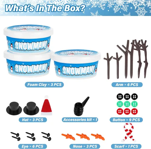 Vista 2 de Kit de Manualidades Navideñas de Muñeco de Nieve, Paquete de 3 Kit de Manualidades DIY de Muñeco de Nieve para Niños, Construye un Muñeco de Nieve