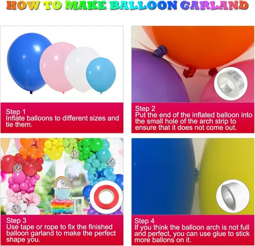Vista 4 de PERPAOL Kit de arco de guirnalda de globos arcoíris de 146 piezas y 140 globos azul marino, rojo y blanco