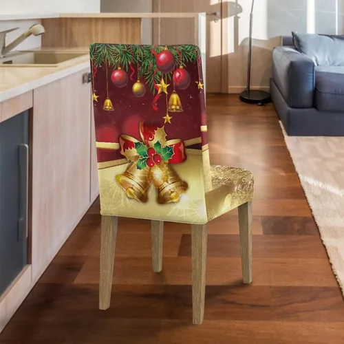 Vista 6 de HUGS IDEA Juego de 2 fundas para sillas de comedor con campanas de Navidad, lavables, fundas elásticas para sillas Parsons, fundas protectoras