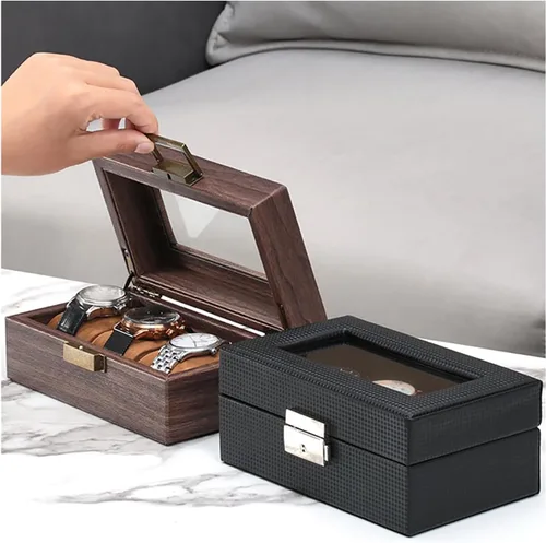 Vista 4 de UnionPlus Caja organizadora de relojes de viaje, colección organizadora de almacenamiento de relojes, piel sintética de alta calidad