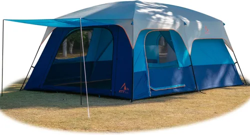 Vista 14 de KTT Extra Large Tent 10-12-14 Person(Style-B),Family Cabin Tents,2 Rooms,3 Doors and 3 Windows with Mesh,Straight Wall,Waterproof,Double Layer,Big