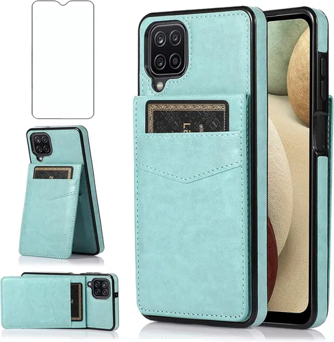 Vista 11 de Asuwish Funda de teléfono para Samsung Galaxy A12 con protector de pantalla de vidrio templado, soporte para tarjetas de crédito, soporte de piel