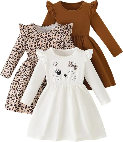 Vista 7 de Vestidos para niñas Vestidos para niñas pequeñas Paquete de 3 Vestido casual de fiesta con estampado patinador acampanado tipo A Vestido de verano