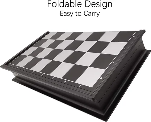 Vista 7 de Juego de ajedrez magnético de viaje de 9.8 pulgadas para adultos y niños, con tablero de ajedrez plegable portátil para exteriores, color blanco