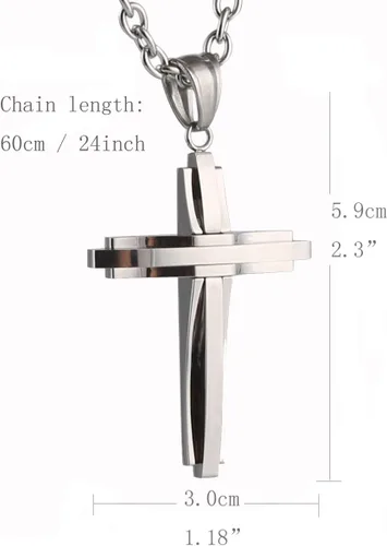 Vista 4 de HZMAN collar con colgante de cruz de acero inoxidable pulido, con cadena de 24 in, para hombre