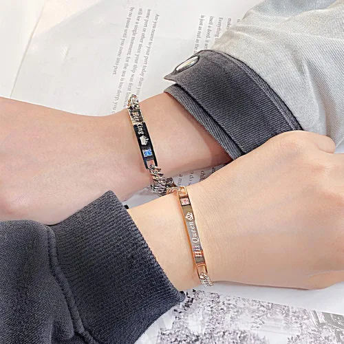 Vista 2 de MYNENEY Regalo para amante, su reina y su rey, pulseras de acero inoxidable para parejas, para mujeres y hombres, juego de joyas a juego