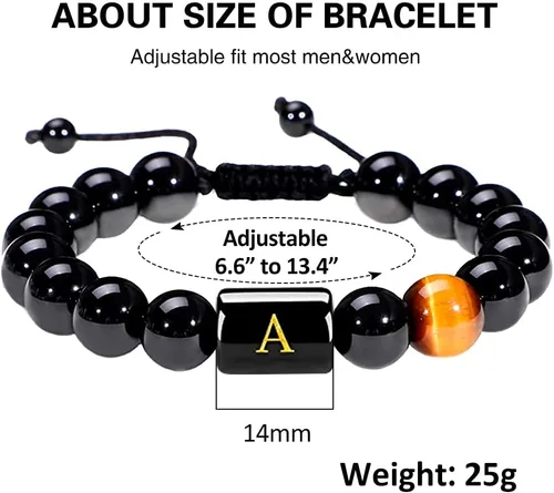 Vista 6 de SUMMER LOVE Regalos para el Día del Padre, pulsera con inicial de piedra de ónix negro de 0.394 pulgadas para hombres, pulsera de cuerda trenzada