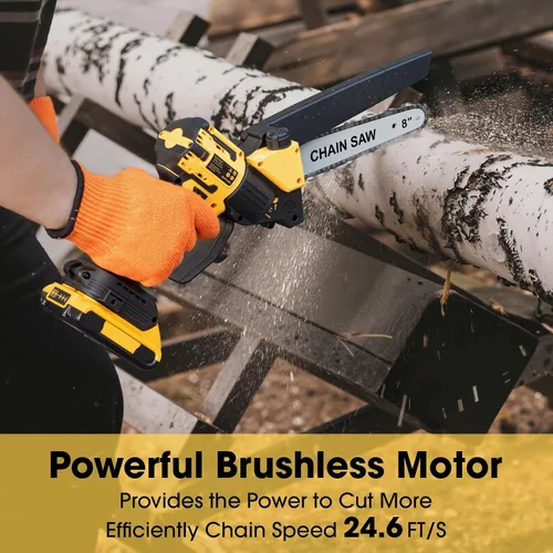 Vista 5 de Motosierra para batería Dewalt de 20 V MAX, motosierra de poda inalámbrica sin escobillas de 8 pulgadas, corte rápido y potente de 24.6 pies/S