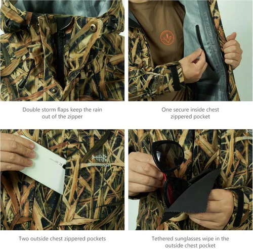 Vista 29 de BASSDASH Walker - Chaquetas transpirables e impermeables para pesca y caza con tela exterior silenciosa para hombres y mujeres en 7 tamaños
