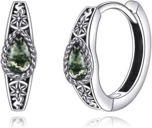 Vista 17 de POPLYKE Aretes de plata de ley con diseño de flores, pequeños aretes tipo huggie, regalo de joyería para mujer A-Daisy