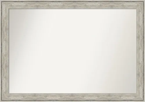 Vista 372 de Amanti Art Espejo de baño plateado para sobre el fregadero, 28 x 37 pulgadas, elegante espejo rectangular de peltre cepillado, marco de madera