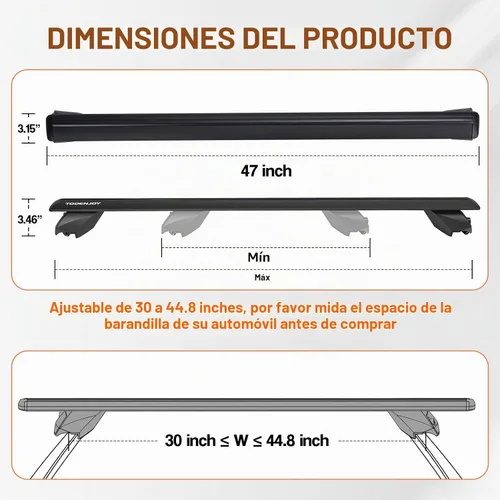 Vista 2 de COWVIE Barras transversales de aluminio de 47 pulgadas para rieles laterales elevados, barras de carga ajustables con cerraduras con llave, soporta