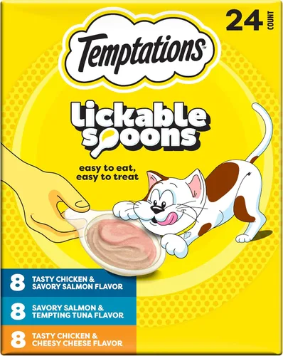 Vista 17 de Temptations Cucharas para lamer, golosinas suaves para gatos, golosinas húmedas para gatos adultos, sabroso sabor a pollo y queso cursi, 4 cucharas