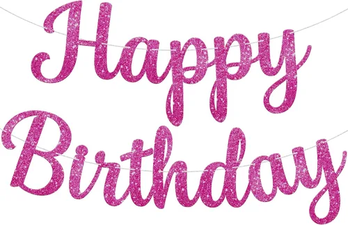Vista 15 de KatchOn Cartel de feliz cumpleaños cursivo negro con purpurina, pre-encordado, 10 pies, cartel de feliz cumpleaños para mujeres, hombres, niños