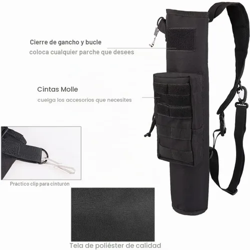 Vista 2 de Carcaj de arco ligero para la espalda con doble uso plegable compacto, bolsa de flechas para la cadera con sistema Molle colgado para tiro al blanco