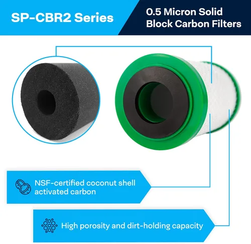 Vista 2 de SpiroPure SP-CBR2-5 Cartucho de filtro de agua de bloque de carbono con carcasa de coco certificado NSF de 5x2.5 0.5 micrones CBC-5 155169-43