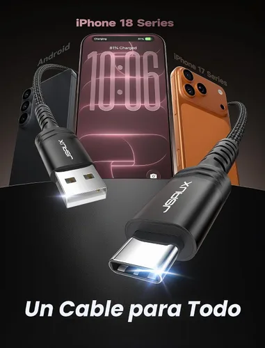 Vista 2 de JSAUX - Cable de carga para iPhone 18 y 17 Pro, 3.3 pies, paquete de 2 USB a USB C, color negro
