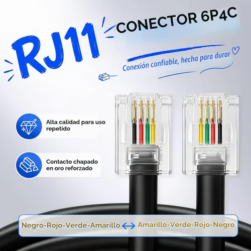 Vista 3 de Uvital Cable de extensión de teléfono de 15 pies, acoplador RJ11 y clips de Negro