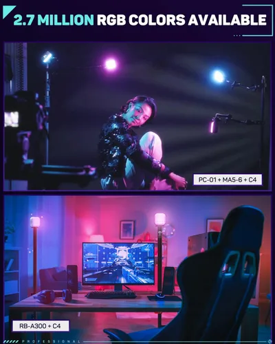 Vista 9 de IFOOTAGE Luz de video RGBW, luz de cámara RGB portátil, 2700K-10000K/CRI 95+/120 minutos de duración de la batería/recarga/control
