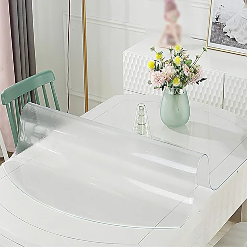 Vista 4 de Protector de mantel mate transparente en ángulo recto, 0.079 in biselado de PVC suave de vidrio resistente al agua y al aceite, para vidrio, mármol