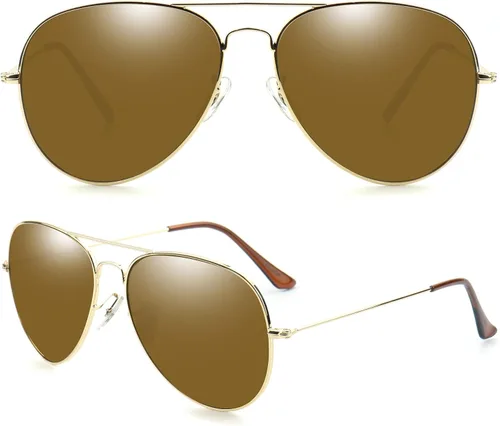Vista 2 de Soarea Fashion Shields - Gafas de sol de aviador para mujeres y hombres de gran tamaño cuadradas de metal antirreflejos 100 protección UV