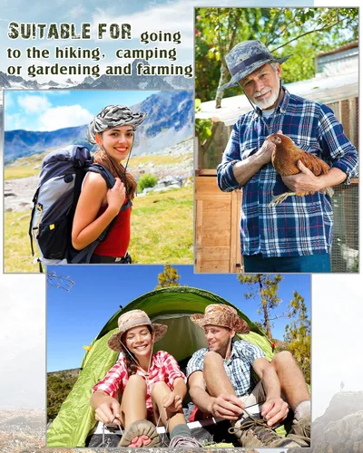 Vista 6 de 10 sombreros Boonie de ala ancha, diseño de camuflaje, protección solar UV, sombrero de pesca para hombres y mujeres, senderismo, safari, caza