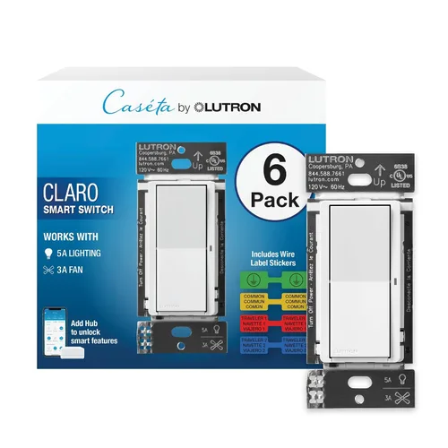 Vista 22 de Lutron Claro Interruptor de luz inteligente para iluminación Caseta, para luces LED, ventiladores, 5 amperios, un solo polo/3 vías, se requiere Negro
