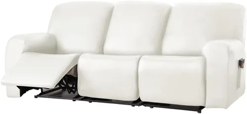 Vista 16 de Vctops - Funda elástica de 6 piezas para sofá biplaza reclinable, de cuero sintético impermeable, protector de muebles antideslizante con borde Negro