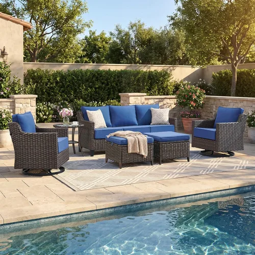Vista 12 de Belord Sofá de patio exterior acolchado de 3 asientos de lujo de 6 pulgadas Cojín de mimbre marrón/beige de 6 pulgadas