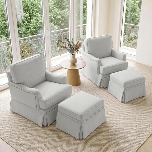 Vista 12 de Silla decorativa giratoria con otomana de almacenamiento, gris a rayas