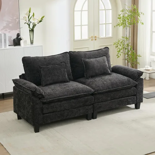 Vista 35 de URRED - Sofá seccional modular tipo nube, cómodo sofá cama de chenilla moderna con asientos profundos y otomán/almohadas para sala de estar