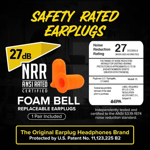Vista 8 de Plugfones Basic Pro - Auriculares Bluetooth con Tapones de Espuma para los Oídos - Protección Auditiva NRR de 27 dB - Auriculares Inalámbricos