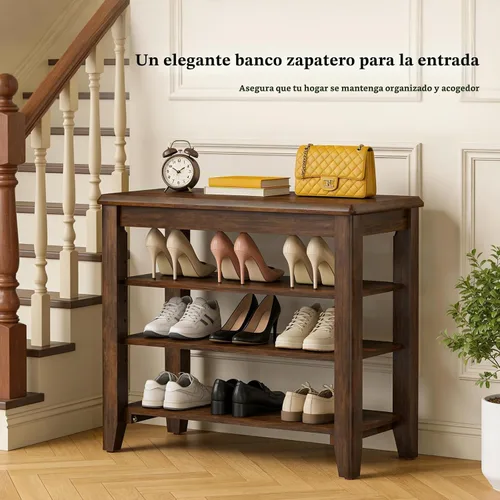 Vista 4 de Taitiy Banco de zapatos con estantes ajustables de 3 niveles para entrada