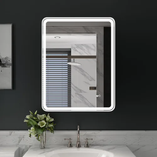 Vista 15 de WELLFOR Espejo LED enmarcado de 48 pulgadas de ancho x 36 pulgadas de largo, espejo rectangular de esquina redondeada de metal con luces para baño