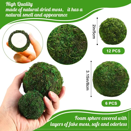 Vista 2 de Yunsailing 36 bolas decorativas de musgo para cuencos de centro de mesa y bolas de mimbre de ratán, orbes hechos a mano, esféricos, surtido