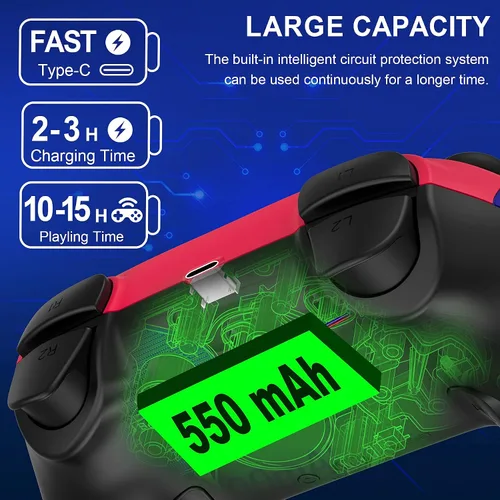 Vista 5 de FLIEEP Switch Controller - Wireless Switch Pro Controller for Switch/Switch Lite/Switch OLED with 3 Levels Turbo Function, 4 Levels Adjustable