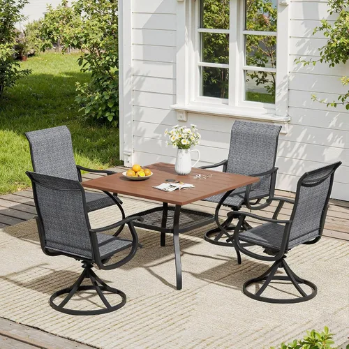 Vista 19 de VICLLAX Muebles pequeños de exterior de 3 piezas, 2 sillas giratorias de patio y mesa redonda pequeña para 2, sillas de carbón oscuro y negro