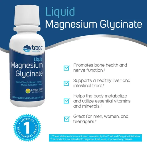 Vista 2 de Trace Minerals Glicinato de magnesio - Magnesio glicinato líquido para la salud de los huesos, nervios y digestión - Respalda la calidad del sueño