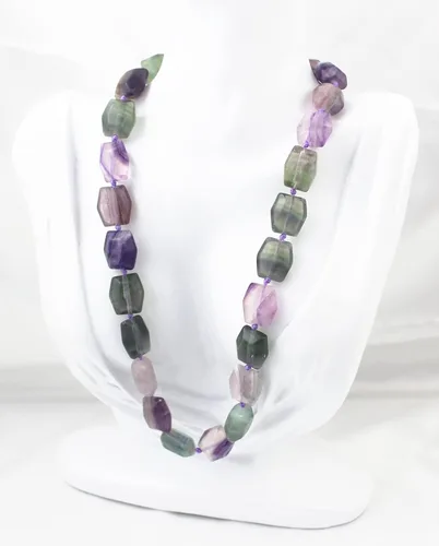 Vista 4 de Collar de faceta con cuentas de piedra natural de moda ágata rojaturquesaflúor arco irisónix negro