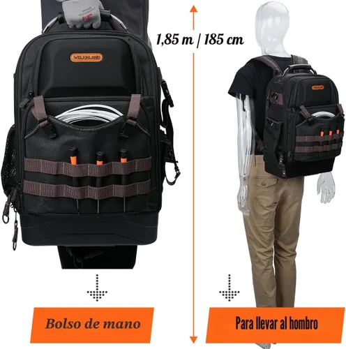Vista 9 de WELKINLAND Mochila de herramientas de 76 bolsillos, mochila para electricista de fondo duro, mochilas grandes de alta resistencia