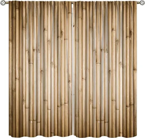 Vista 12 de Cortinas con estampado de bambú, diseño de loto rosa asiático japonés, tela de poliéster, tratamiento de ventana para dormitorio, sala de estar