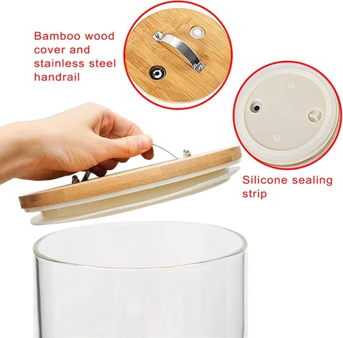 Vista 4 de Dispensador de arroz de vidrio de 5 L, dispensador de cereales, dispensador de granos/recipiente de almacenamiento de alimentos para organización